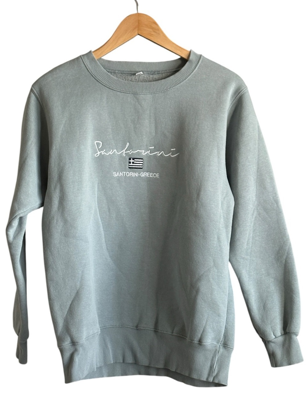 Santorini Greece Crewneck Sage Green Sweatshirt Size Small Greek Flag